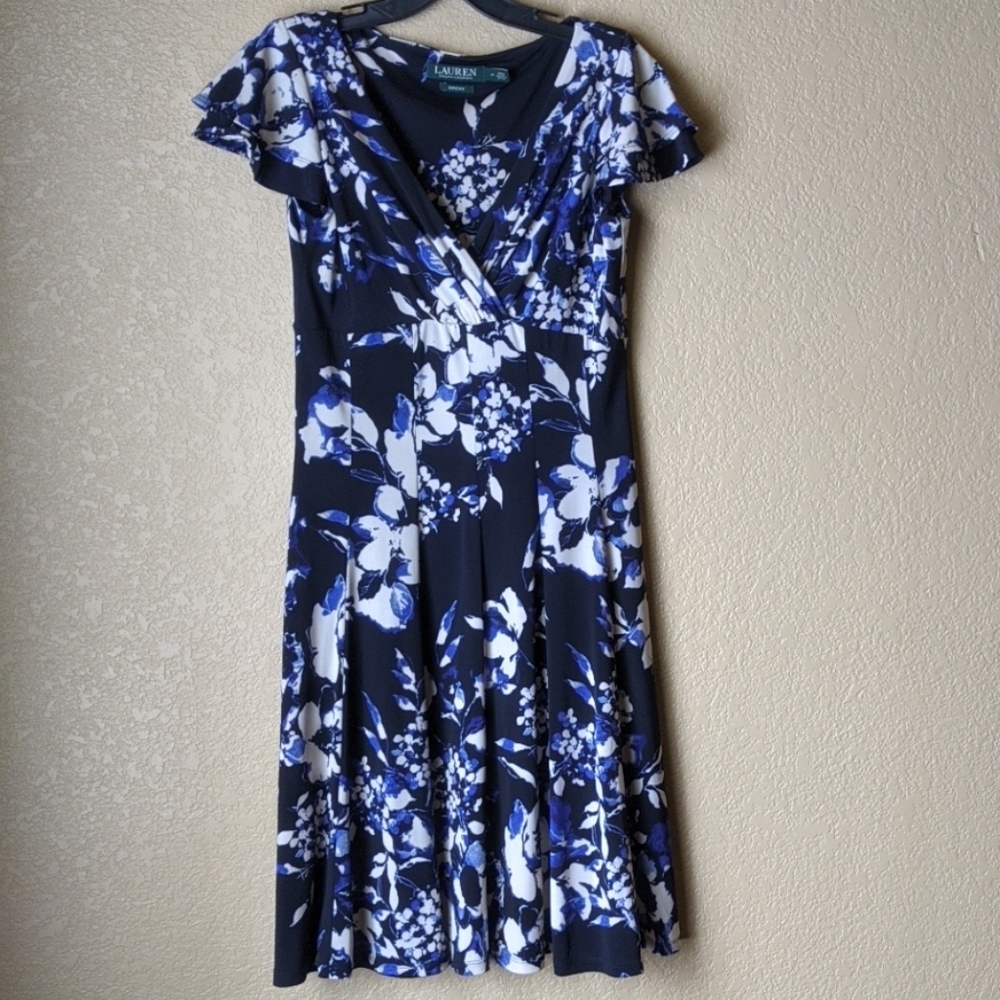 Ralph Lauren Blue Floral Jersey Dress Sz 4